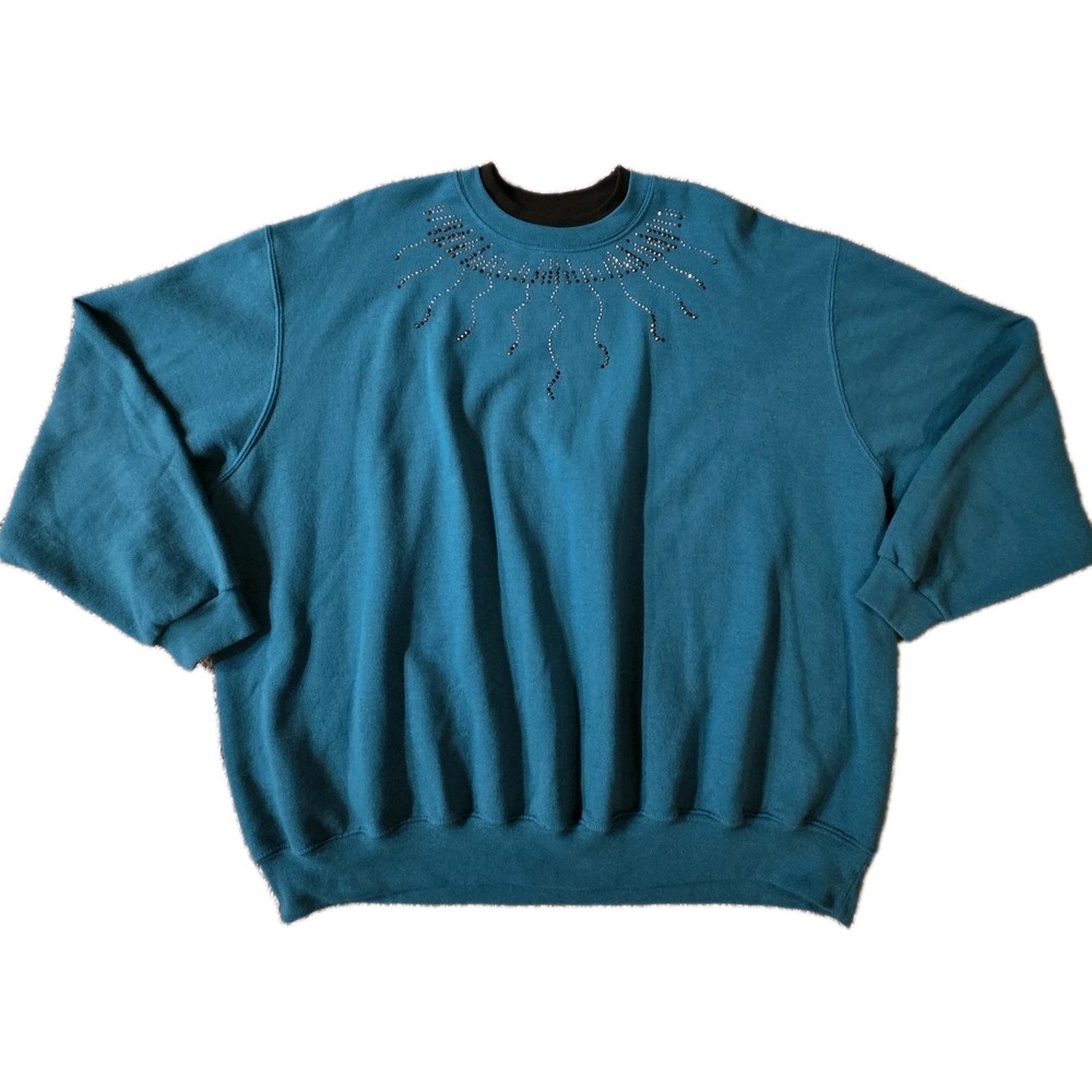 Country Store Women's Sweatshirt Sunburst Design‎ Sz 3X Teal Pullover Grannycore